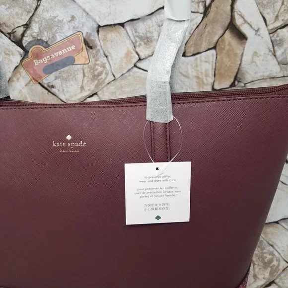 #bagsavenue Penny Greta Court Cherrywood Glitter Maroon Glitter Tote Kate Spade - Picture 8 of 14